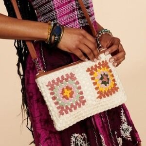 Earthbound Trading Crochet Granny Square Crossbody Bag Cream Boho Festival Purse
